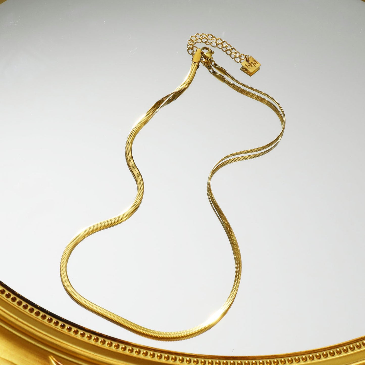 FRYDA Gold: Snake Skin Textured Mid Width Chain Necklace