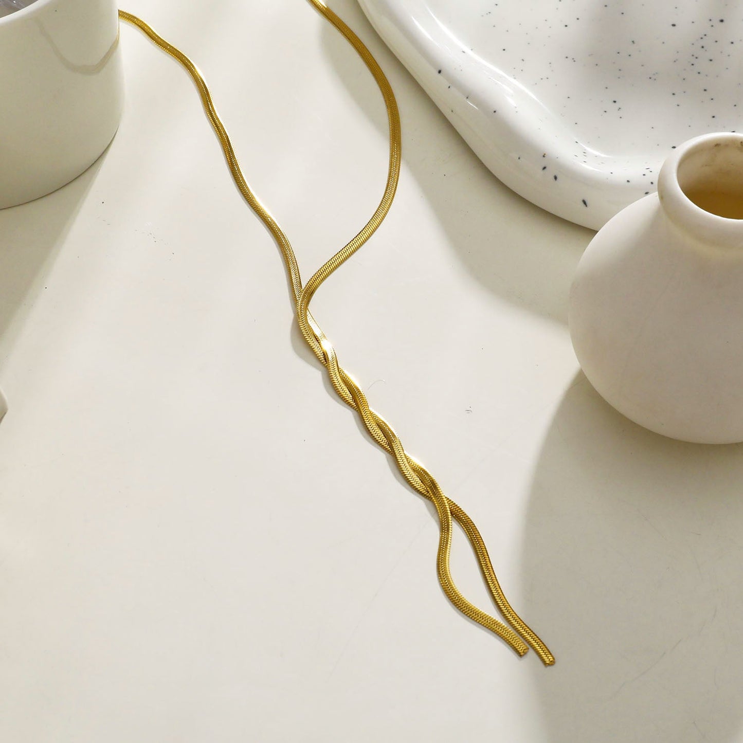 GILMA Snake Skin Textured Intertwined Lariat Chain Necklace