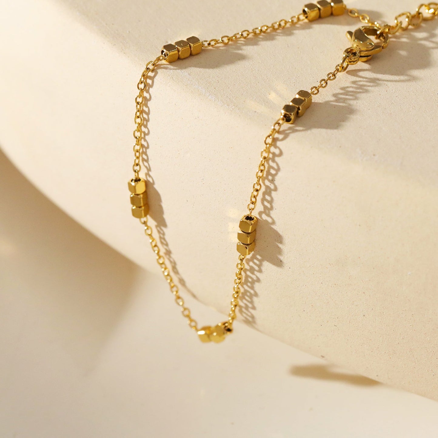 RITIKA: Tiny Square-Beads Dainty Gold Chain Bracelet