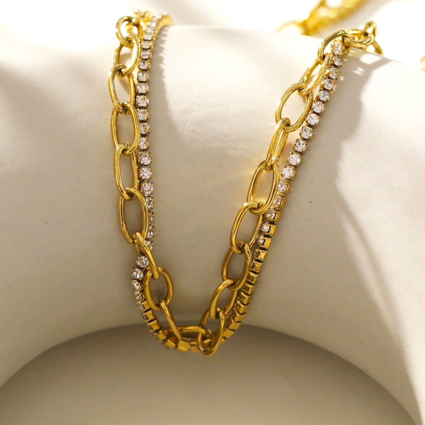 HERMINE Inter Mingled Zirconia Tennis & Paper Clip Layered Necklace