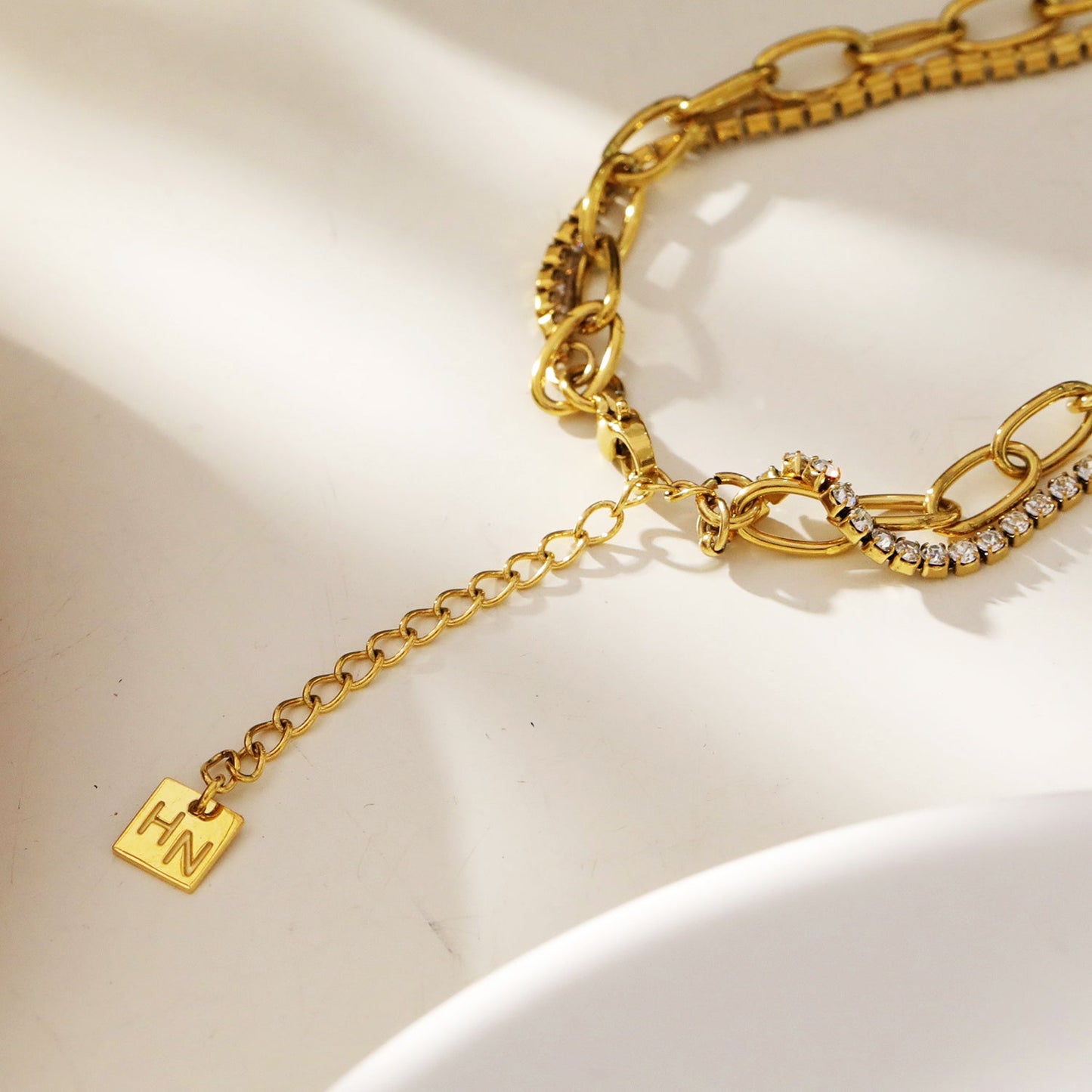 HERMINE Inter Mingled Zirconia Tennis & Paper Clip Layered Necklace