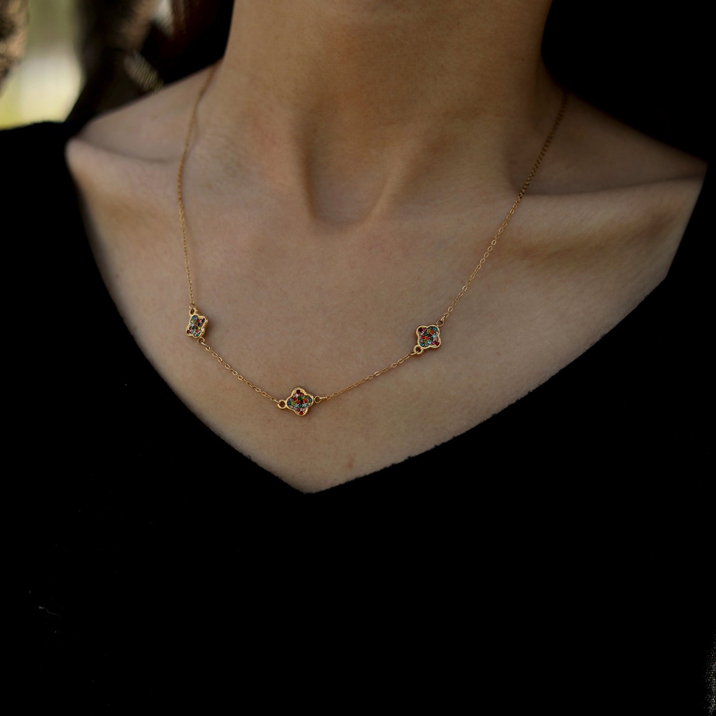 ELLIS Coloured Zirconia Charms Gold Necklace