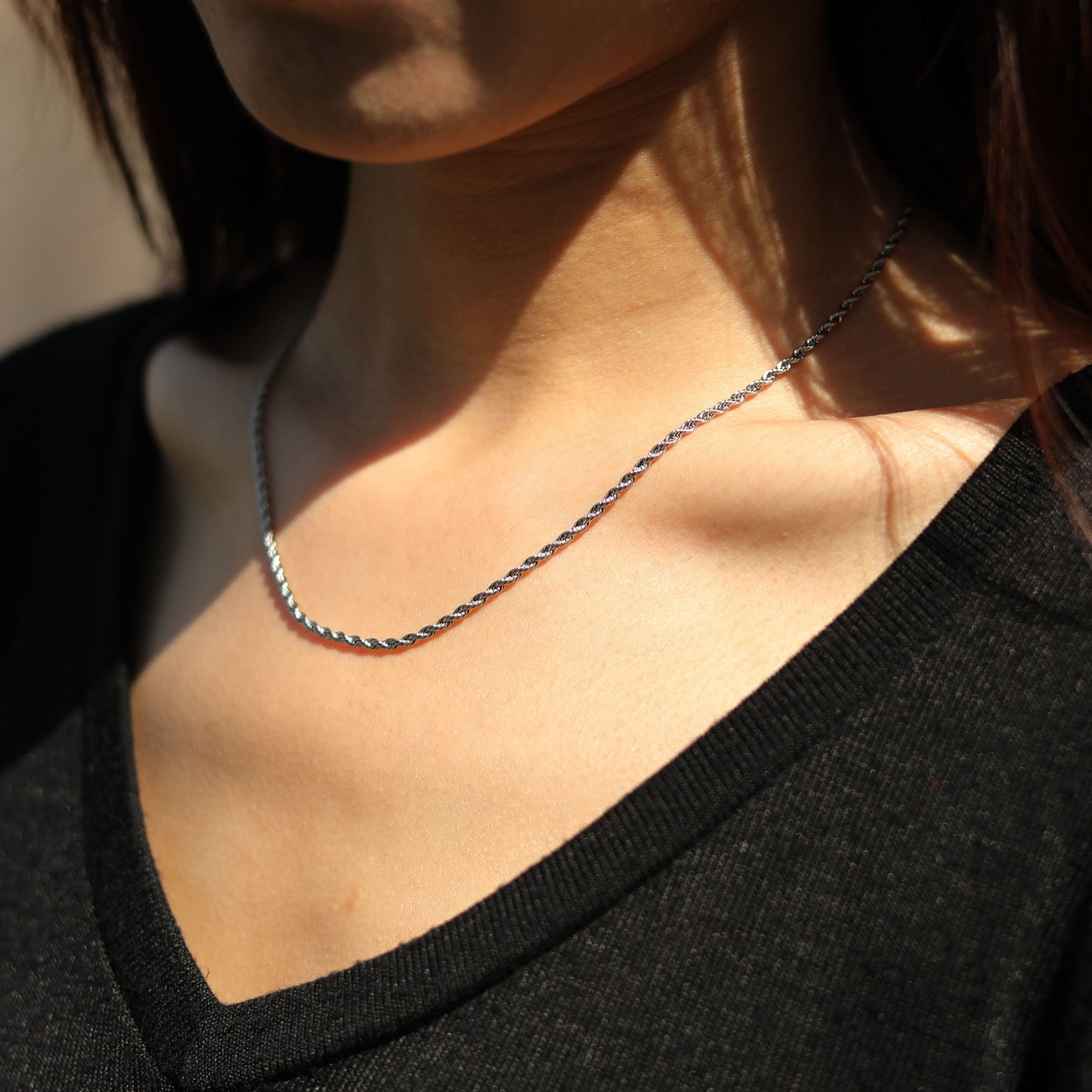KIRA: Rope Chain Silver Necklace 28 Inches