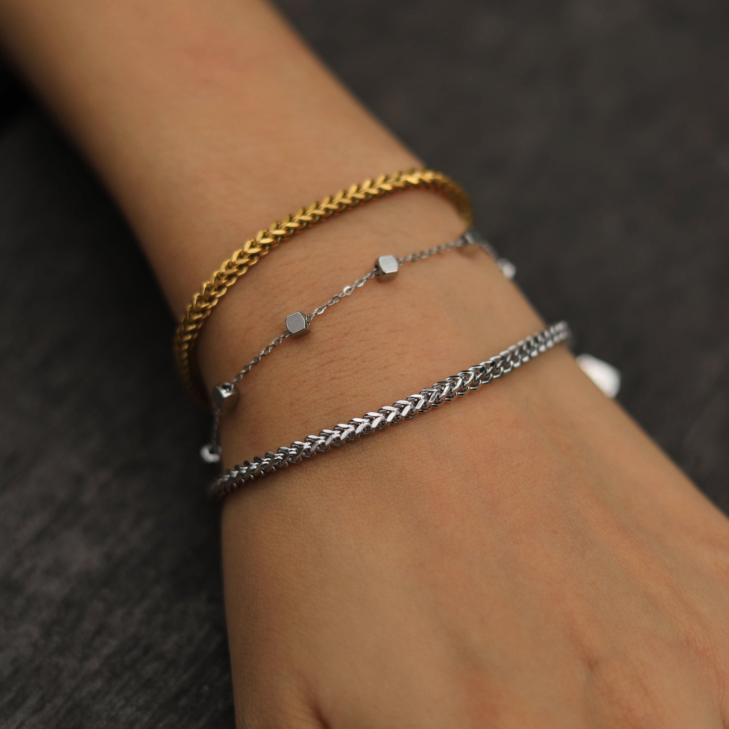 DARBY: Square Bead Silver Bracelet