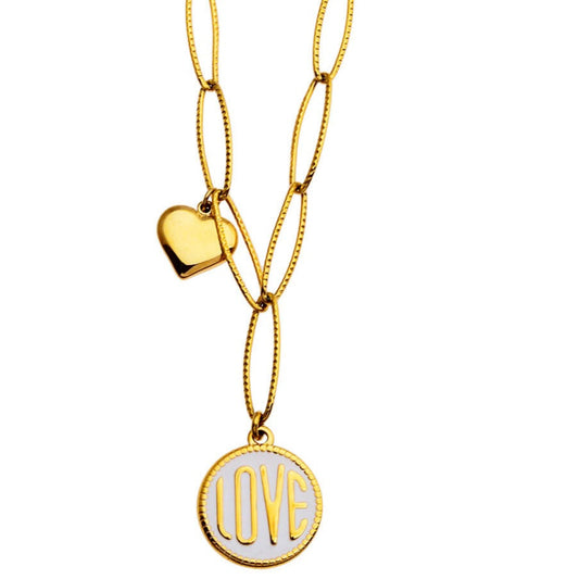 EMMA Retro LOVE Scripted Pendant on a Contemporary Chain Linked Necklace