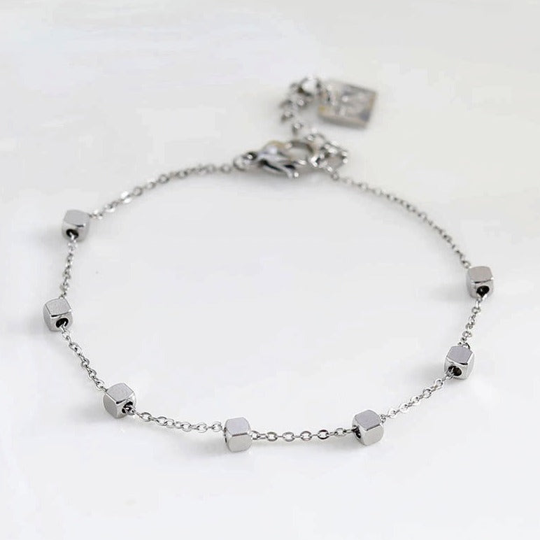 DARBY: Square Bead Silver Bracelet