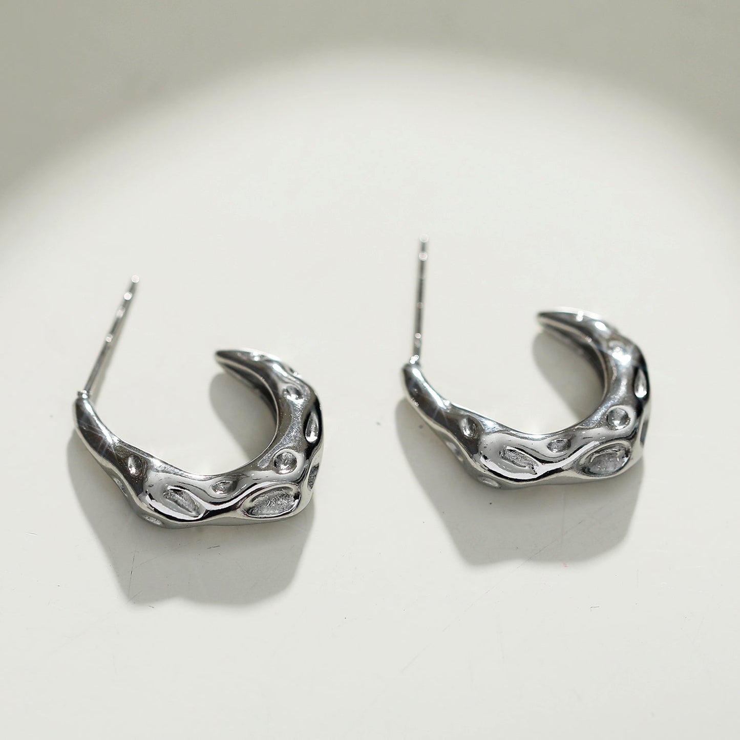 SADE Hammered Finish Mini Hoop Silver Earrings