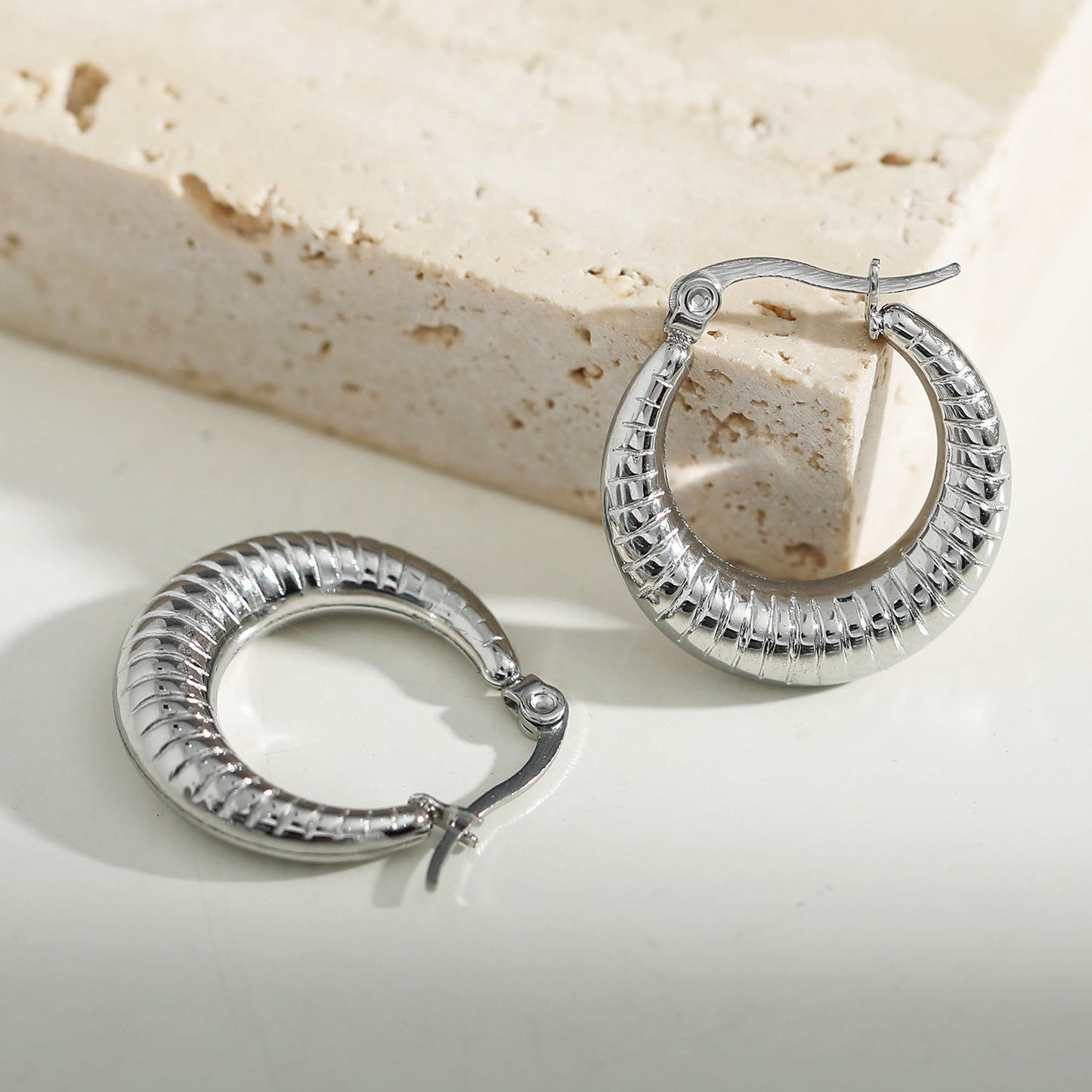 MISCHA Textured Chunky Hoops Silver