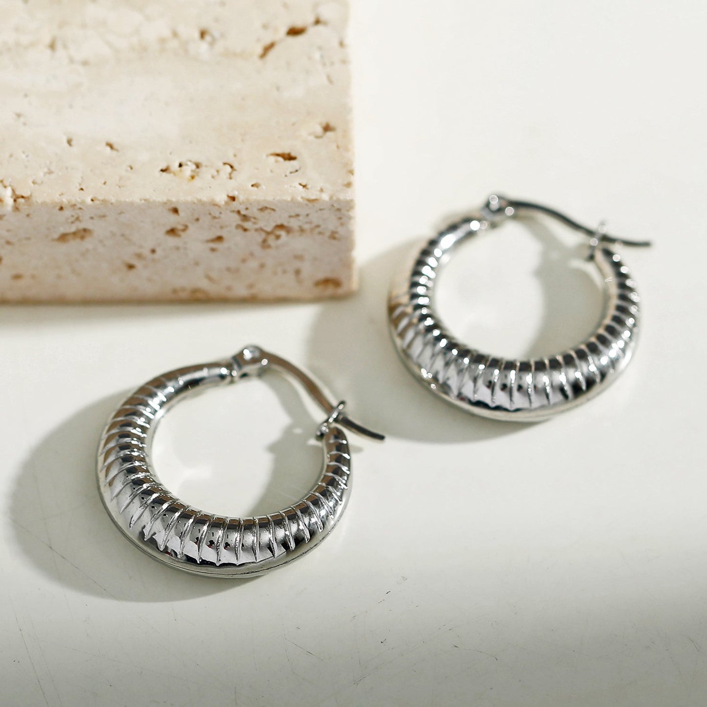 MISCHA Textured Chunky Hoops Silver