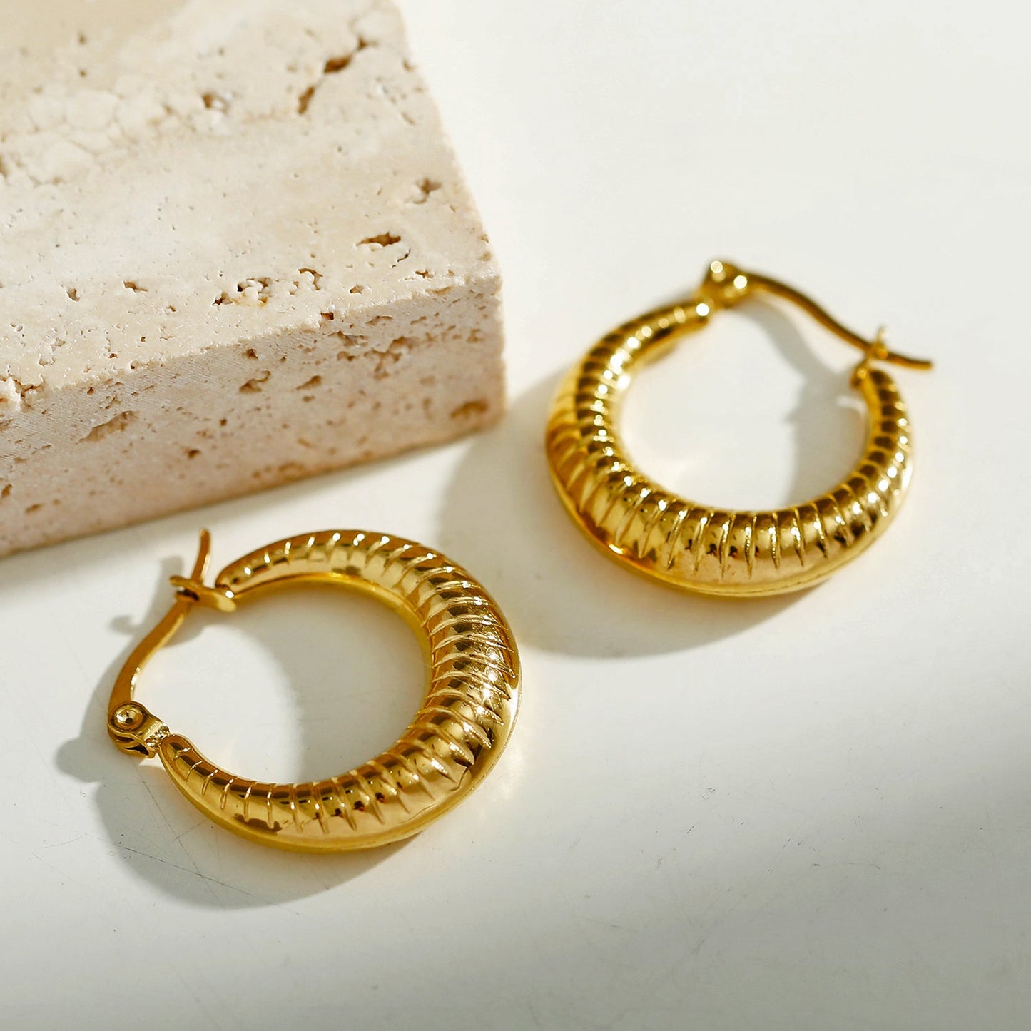 MISCHA Textured Chunky Hoops Gold