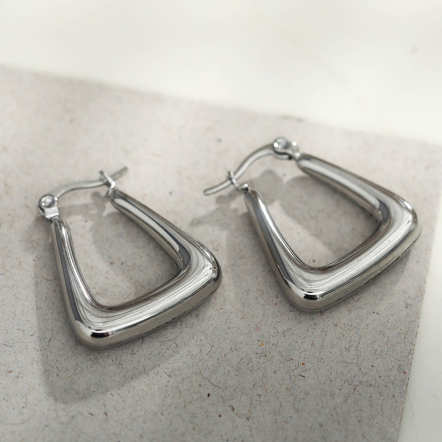 ANIKA: White Gold (Silver Toned) Triangular Chunky Mini Hoop Earrings