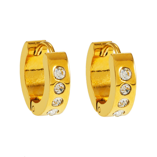PAIA Gold: Wide Mini Hoop Earrings with an Array of Zirconia (CZ) Gemstones