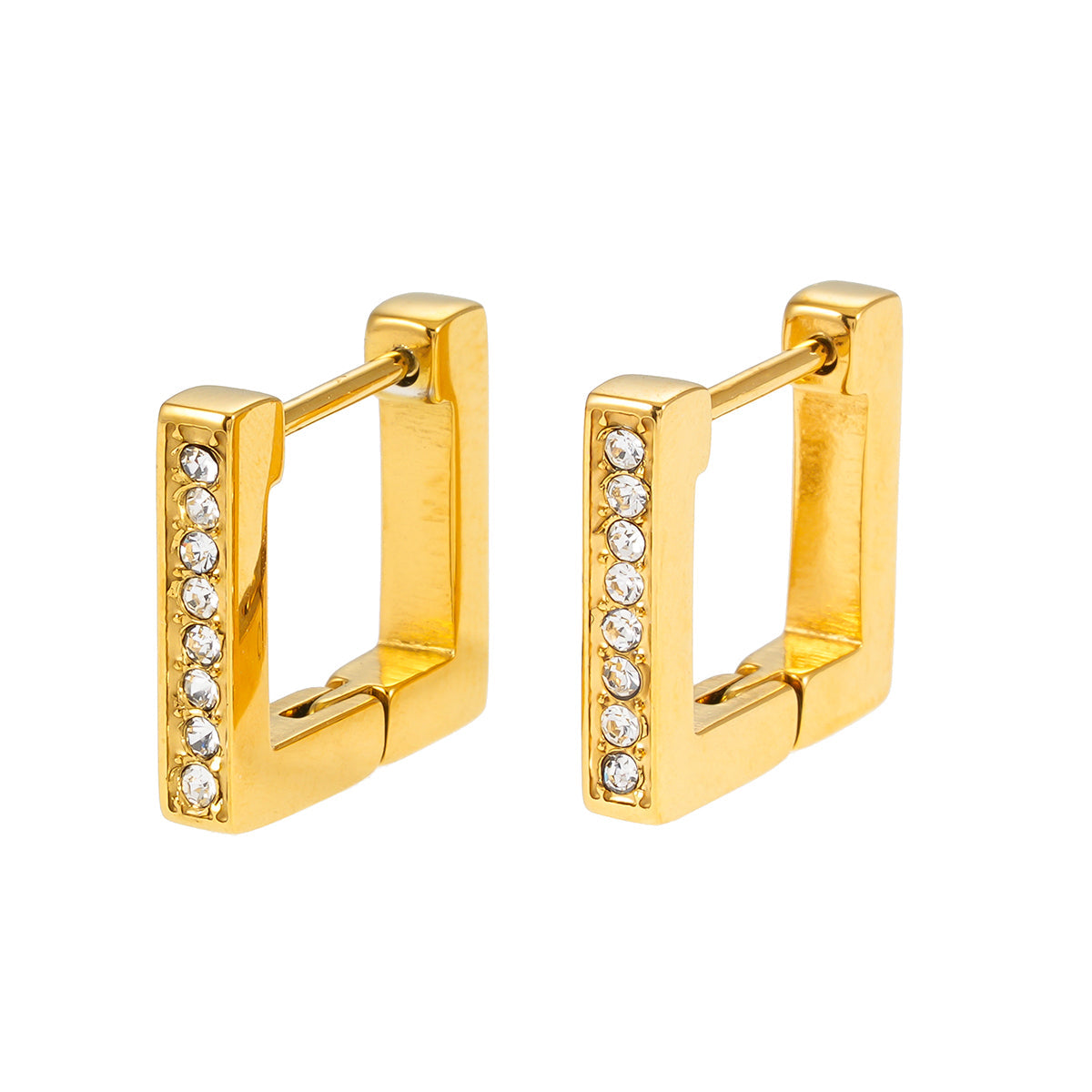 PAIA Gold: Tiny Squared Shape Hoop Earrings Embedded with Zirconia Gemstones