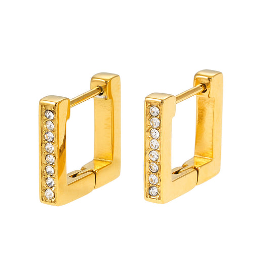 PAIA Gold: Tiny Squared Shape Hoop Earrings Embedded with Zirconia Gemstones