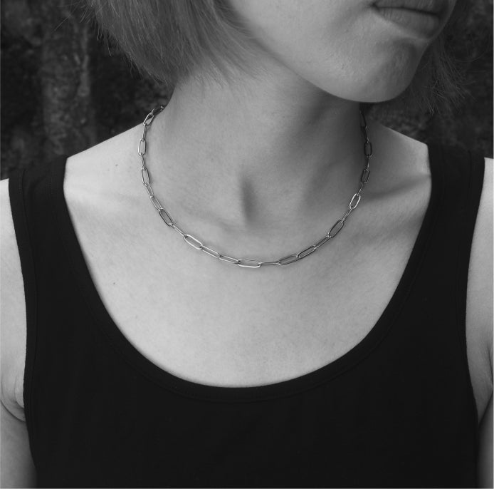 PALERMO Essential Paper-Clip Chain Link Silver Necklace