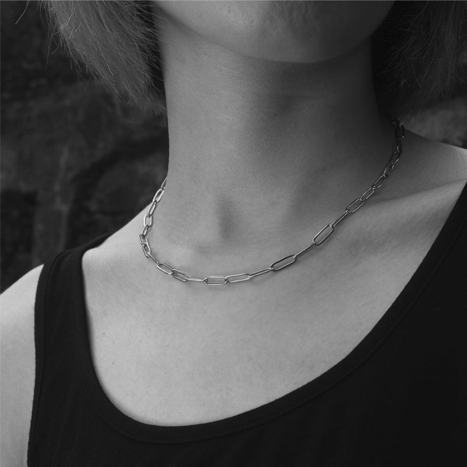 PALERMO Essential Paper-Clip Chain Link Silver Necklace