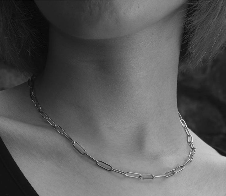 PALERMO Essential Paper-Clip Chain Link Silver Necklace