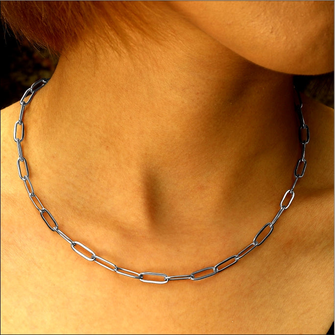 PALERMO Essential Paper-Clip Chain Link Silver Necklace