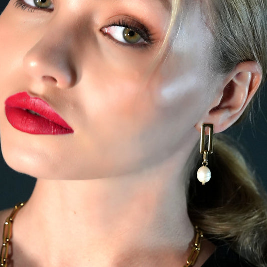 PANGEA Natural Freshwater Pearls on Rectangle Hoops