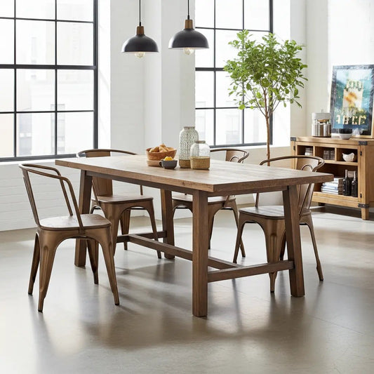 Ensemble de 2 Chaises Industry en acier Dorée et siège en bois de manguier