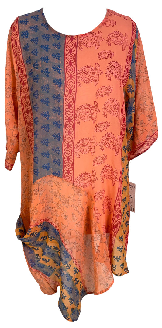 PRG6034 Sheer Avatar Pure Silk Self Pocket Tunic Dress