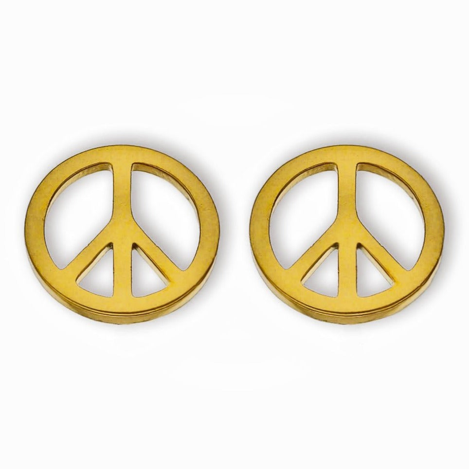 PEACE Logo Stud Earrings in Gold
