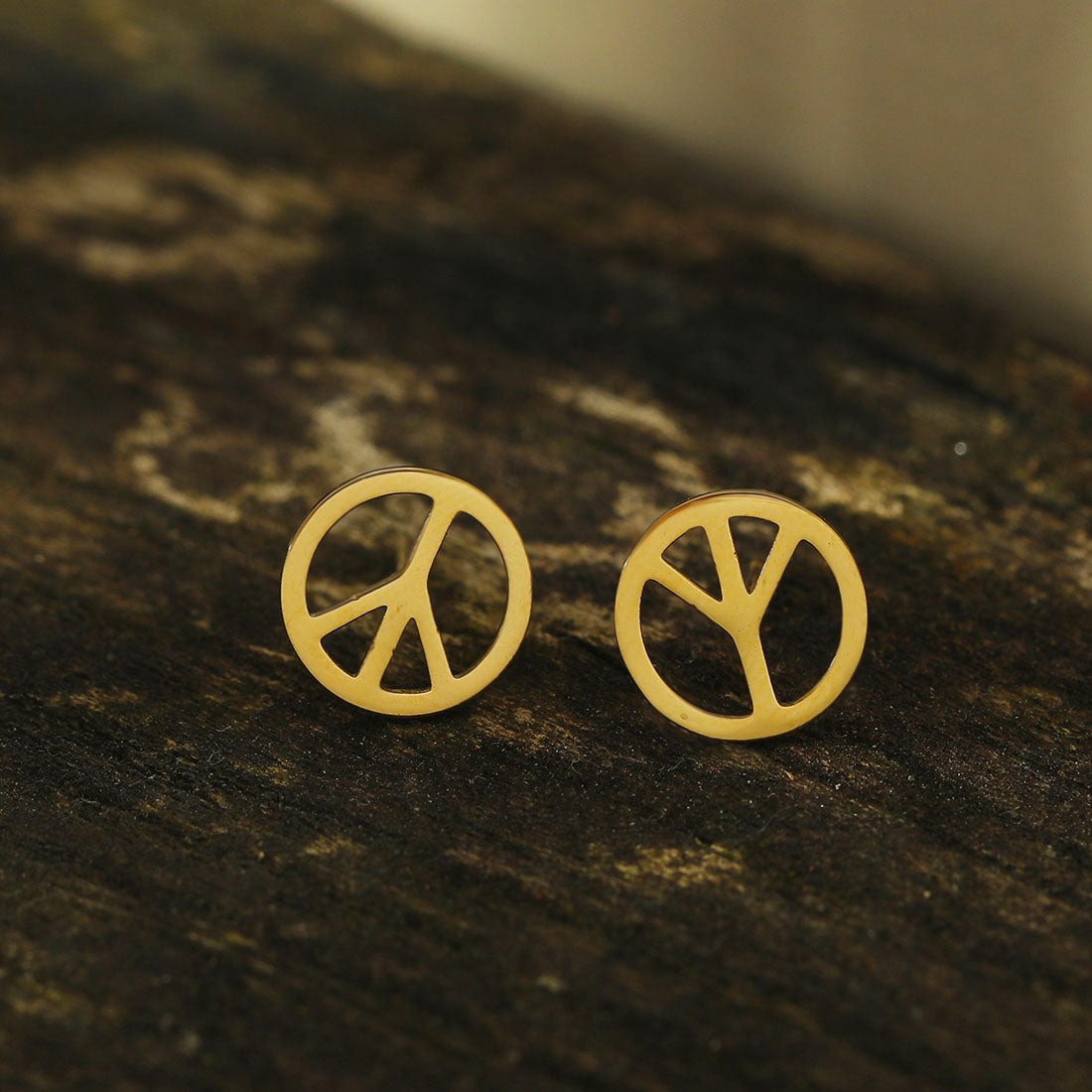 PEACE Logo Stud Earrings in Gold