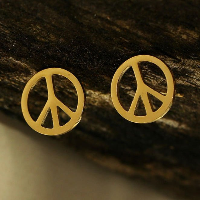 PEACE Logo Stud Earrings in Gold
