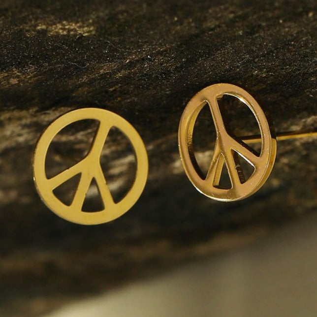 PEACE Logo Stud Earrings in Gold