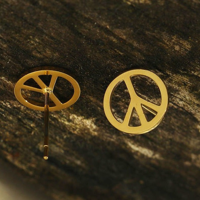 PEACE Logo Stud Earrings in Gold