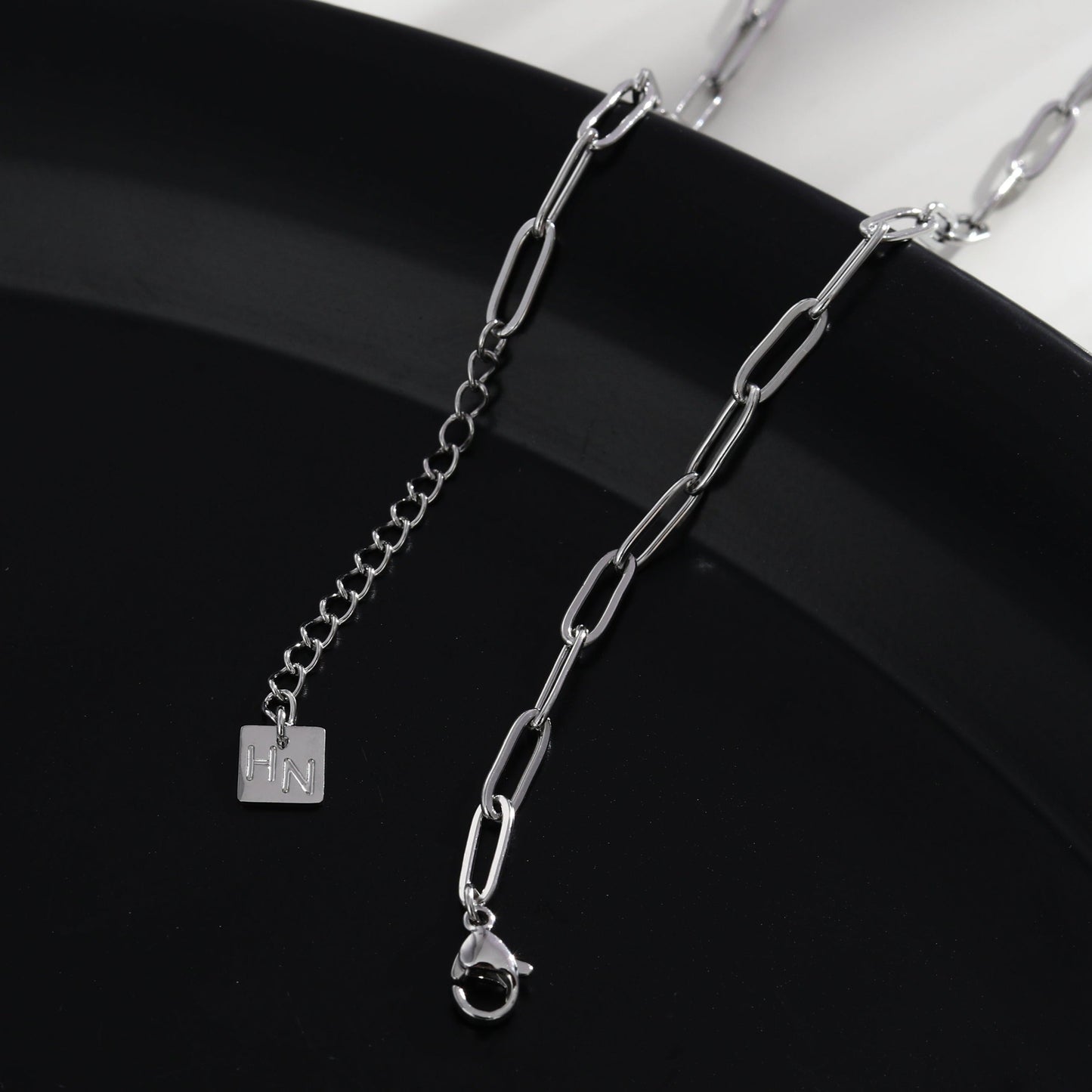 PEIGI Silver: Paper Clip Chain with Zirconia Accented Carabiner Charm