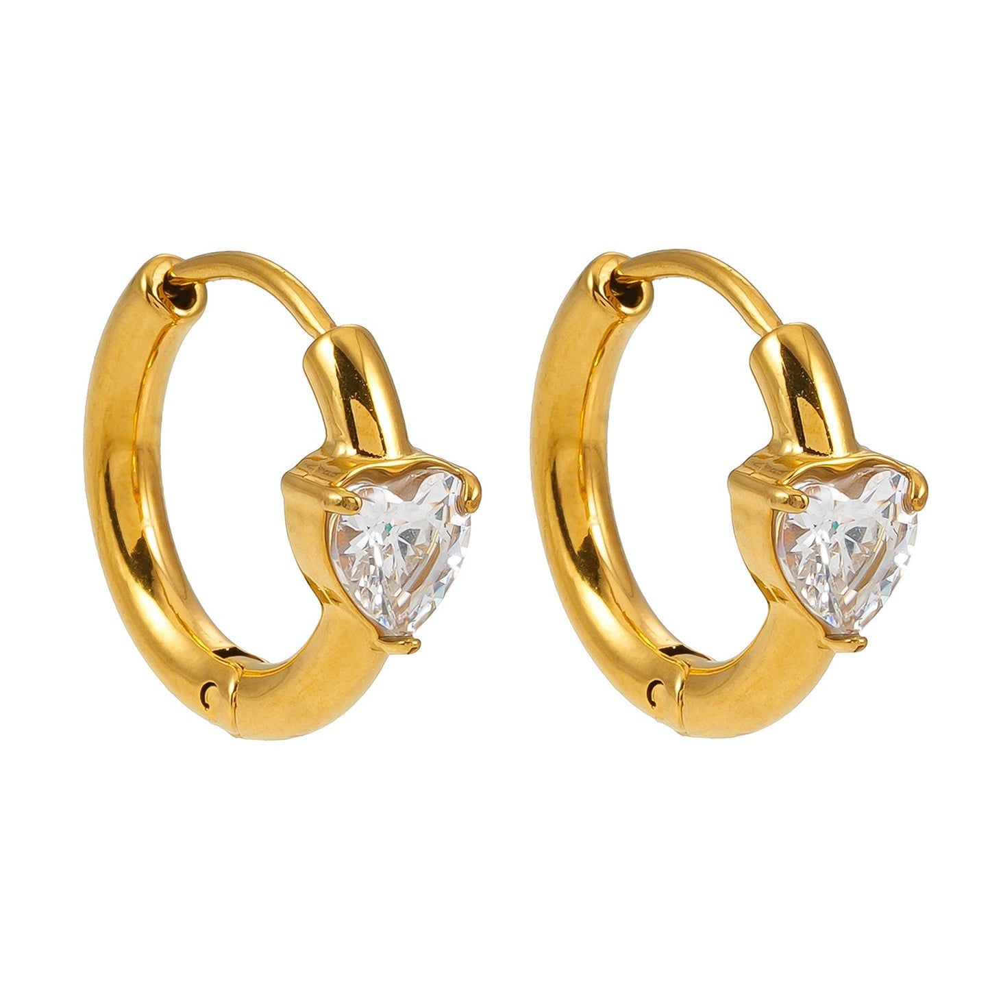 Style PELLA Gold: Mini Hoop Gold Earrings with Heart Shaped Moissanite