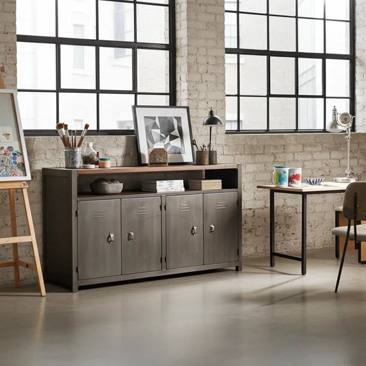 Buffet industriel en bois recyclé et acier brut