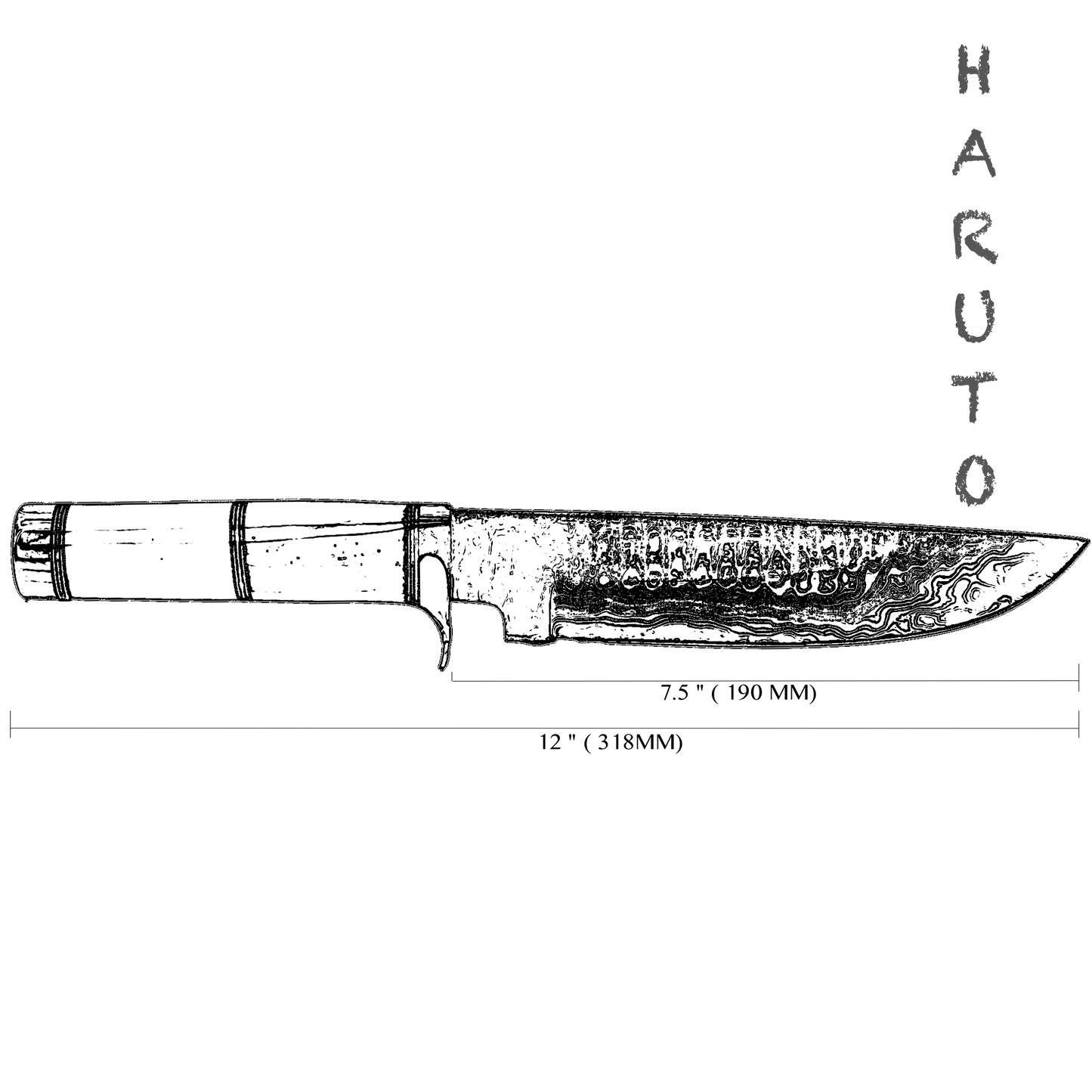 Haruto Bowie Knife - Camel Bone Handle 7.5 inch with Original leather Sheath