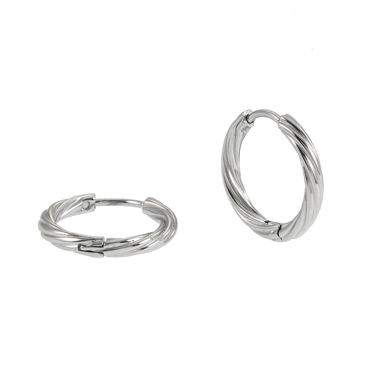 PURLEY: White Gold (Silver Toned) Richly Textured Modernist Mini Hoop Earrings