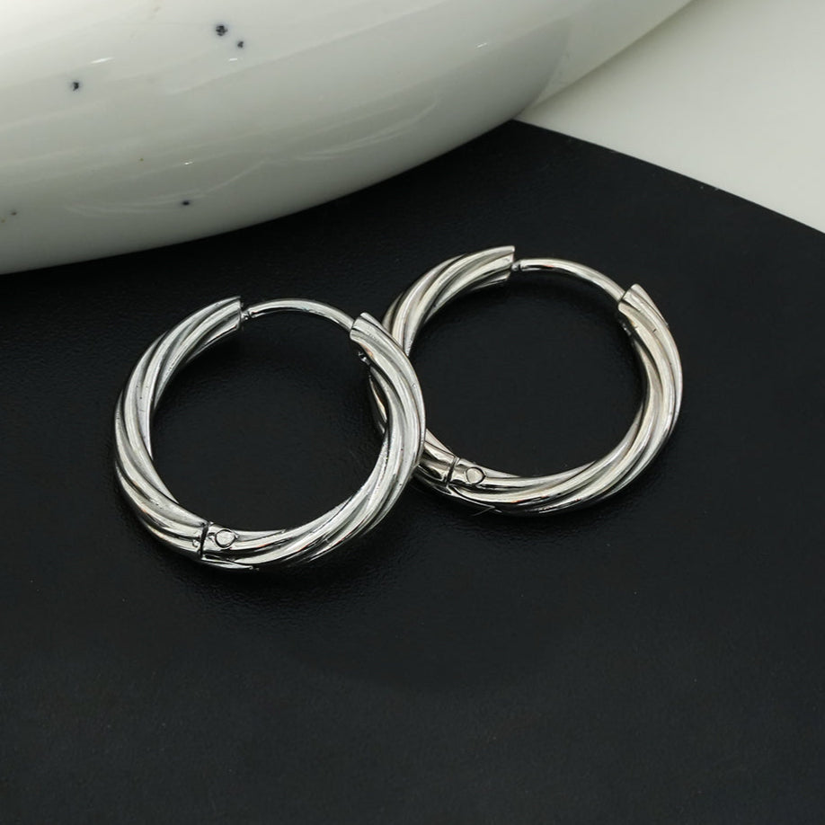 PURLEY: White Gold (Silver Toned) Richly Textured Modernist Mini Hoop Earrings