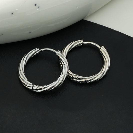 PURLEY: White Gold (Silver Toned) Richly Textured Modernist Mini Hoop Earrings