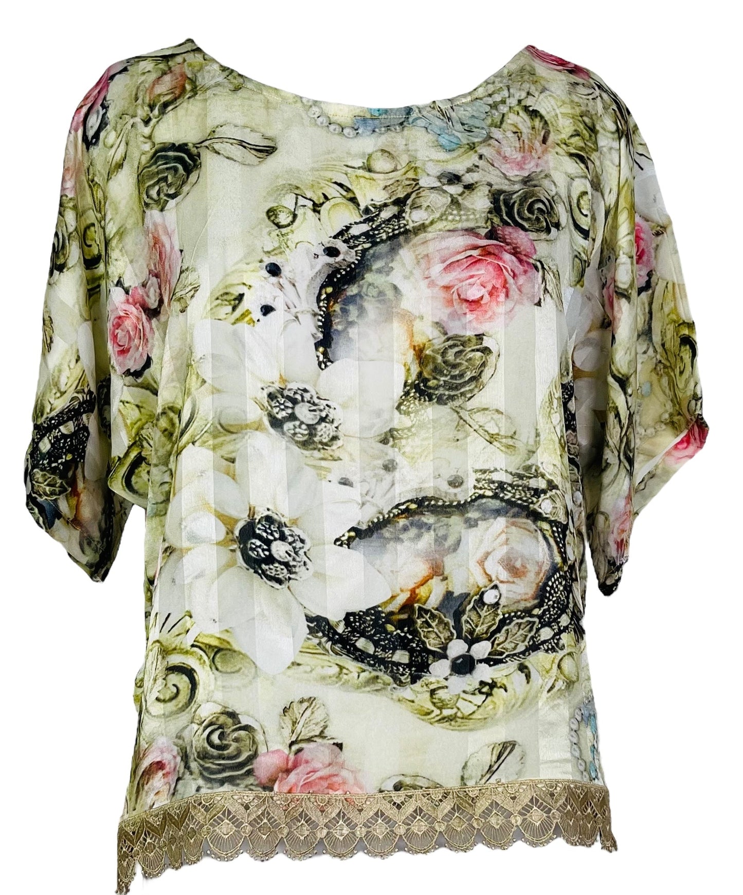 PRG7533 Sheer Avatar Pure Silk Side Slit Top