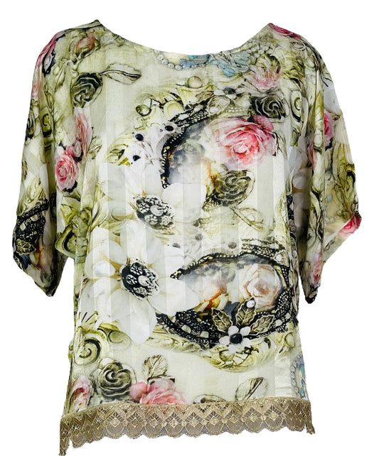 PRG7533 Sheer Avatar Pure Silk Side Slit Top