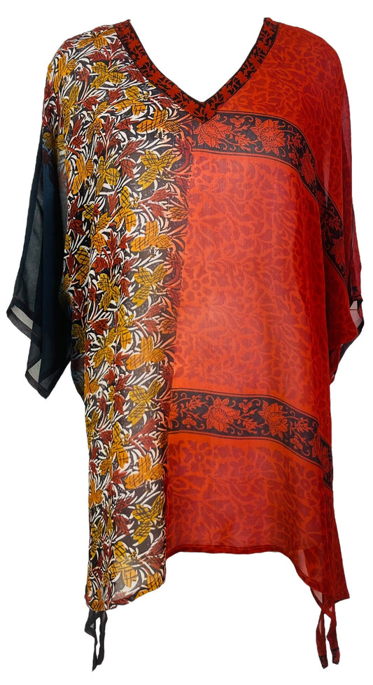 PRG7631 Sheer Avatar Pure Silk Long Tunic with Side Ties