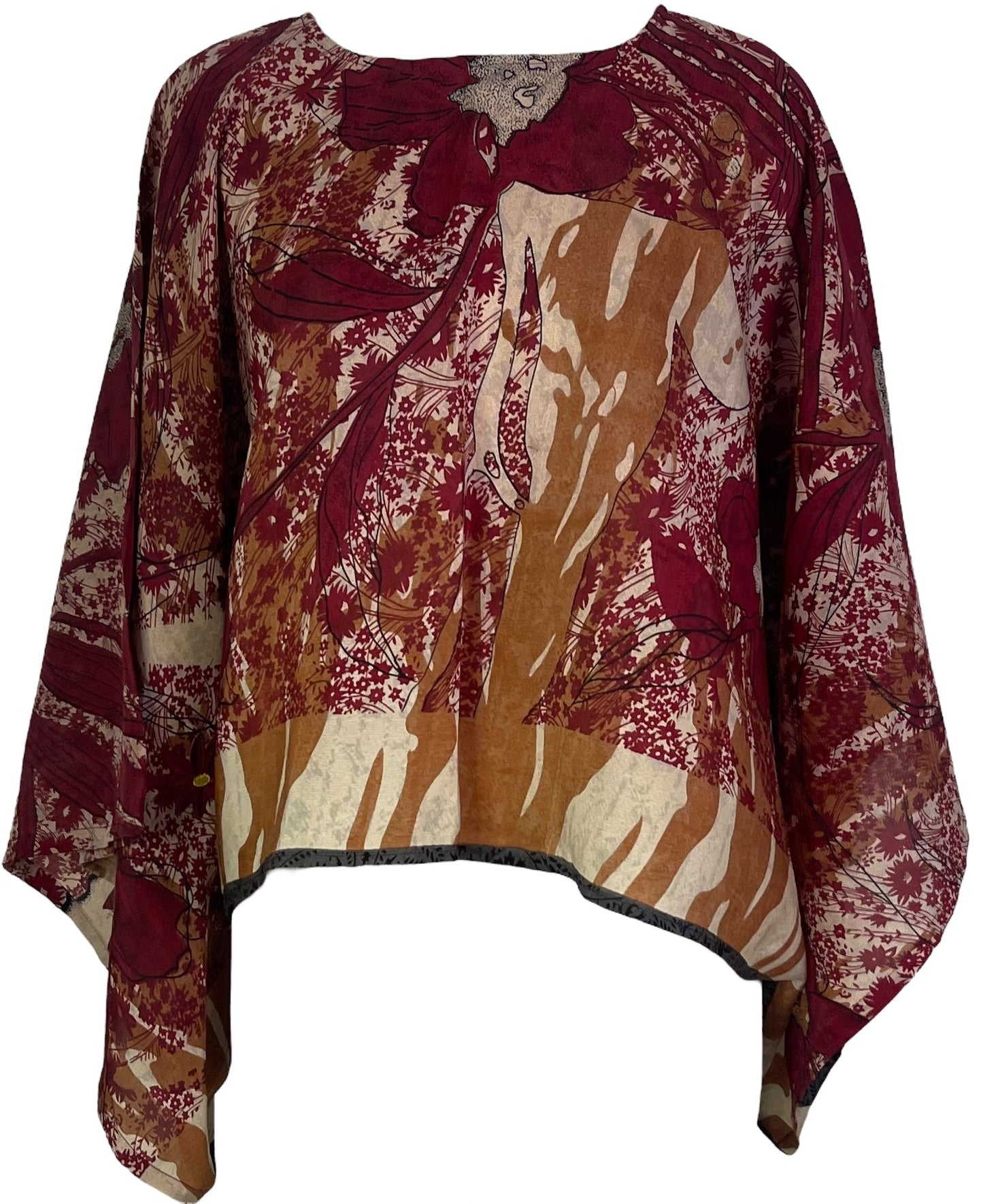 PRC6663 Avatar Pure Silk Kimono-Sleeved Top