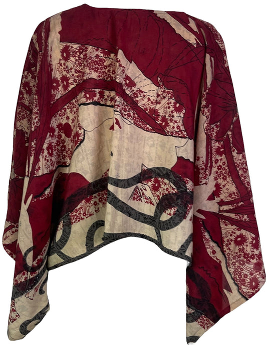 PRC6663 Avatar Pure Silk Kimono-Sleeved Top