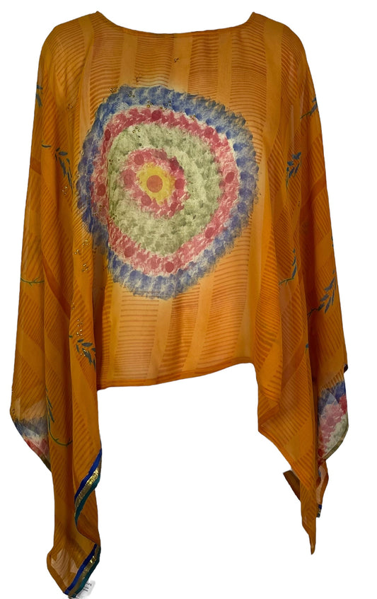 KERRI PRG7045 Sheer Avatar Pure Silk Capelet Poncho