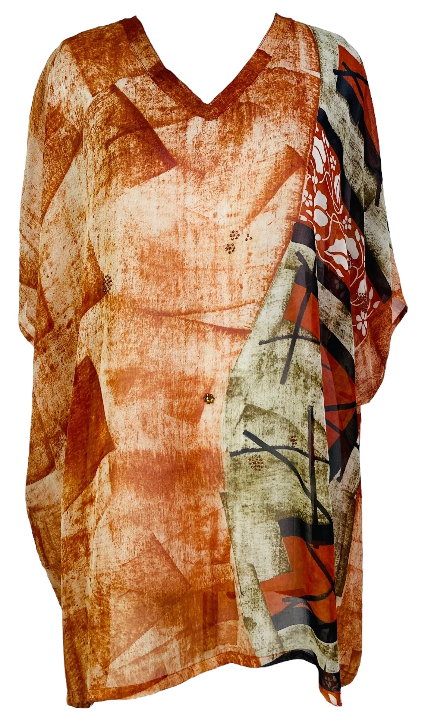 PRG7483 Sheer Avatar Pure Silk Short Kaftan Tunic without Slits