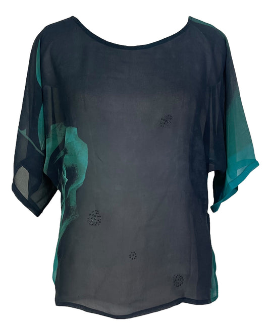 PRG6622 Sheer Avatar Pure Silk Side Slit Top