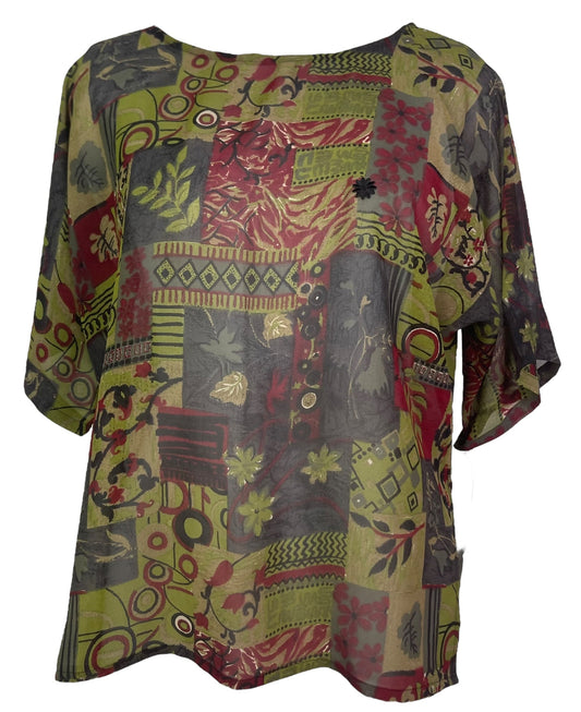 PRG6840 Sheer Avatar Pure Silk Side Slit Top