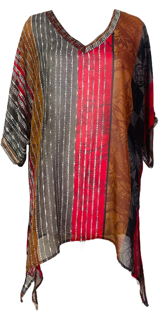 PRG7526 Sheer Avatar Pure Silk Long Tunic with Side Ties
