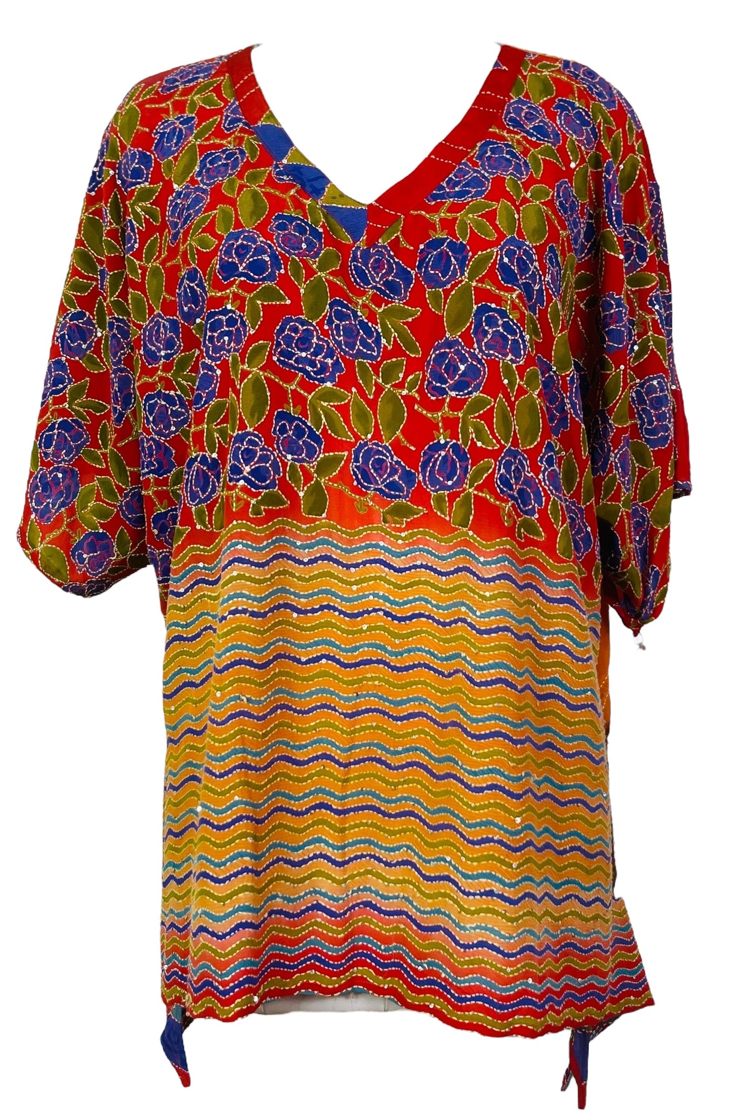 PRC7613 Avatar Pure Silk Long Tunic with Side Ties