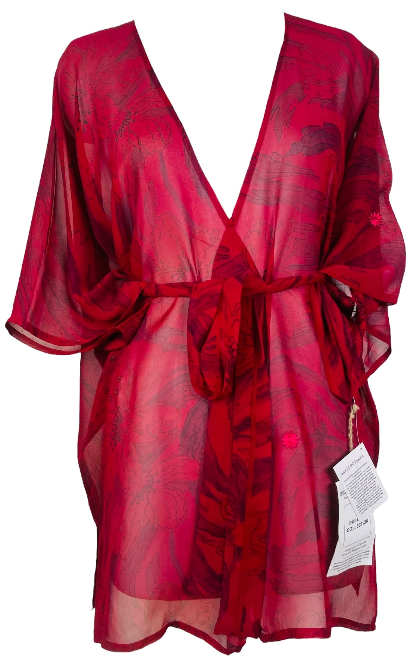 PRG7489 Sheer Avatar Pure Silk Kimono-Sleeved Jacket with Belt