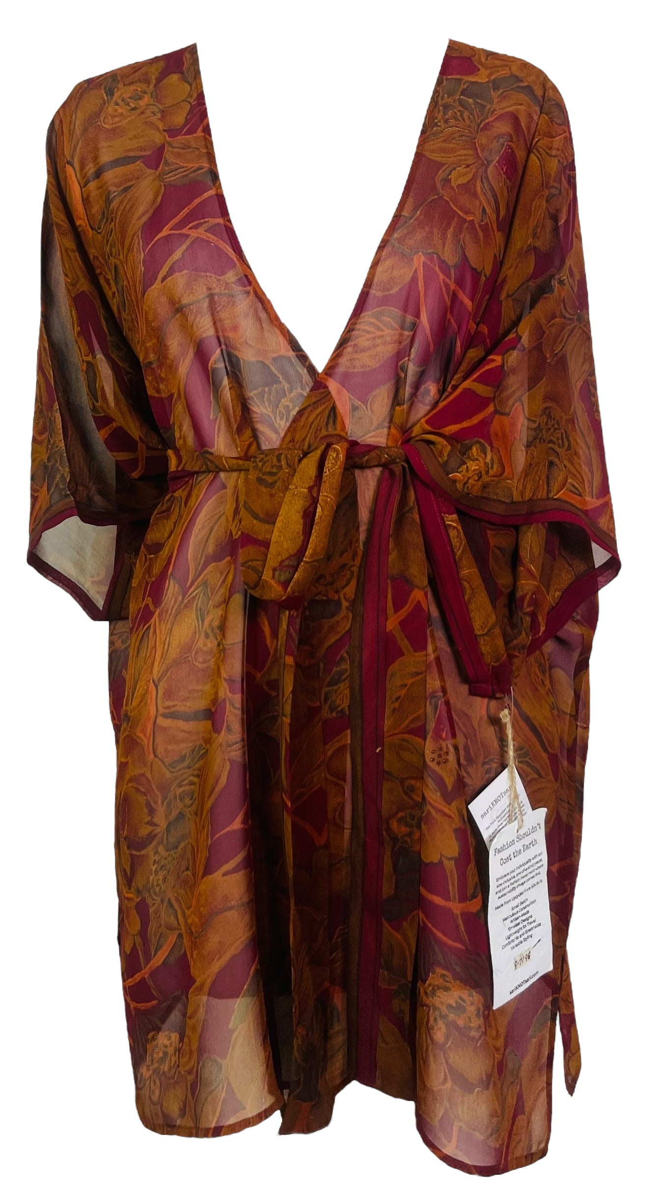 PRG7196 Sheer Avatar Pure Silk Kimono-Sleeved Jacket with Belt
